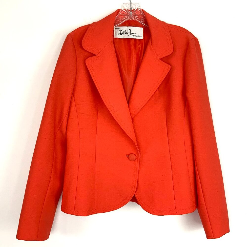 Vintage 70s Lilli Ann Orange One Button Blazer Business Luxury Sz M